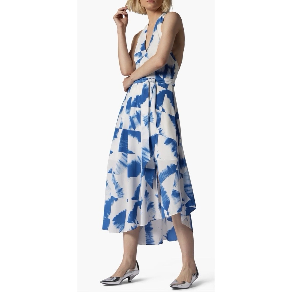 NWT EQUIPMENT Alejandra Bright Blue Print Silk Midi Dress SIZE 00 MSRP $550